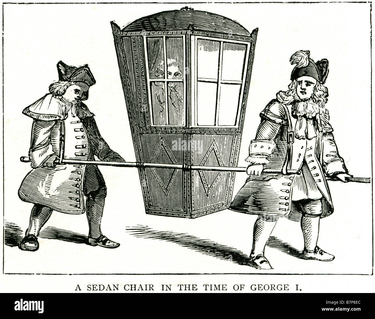 Sedan Chair George I Transport traditional clothing 1st first The litter is a class of wheelless vehicles, a type of human-power Stock Photo
