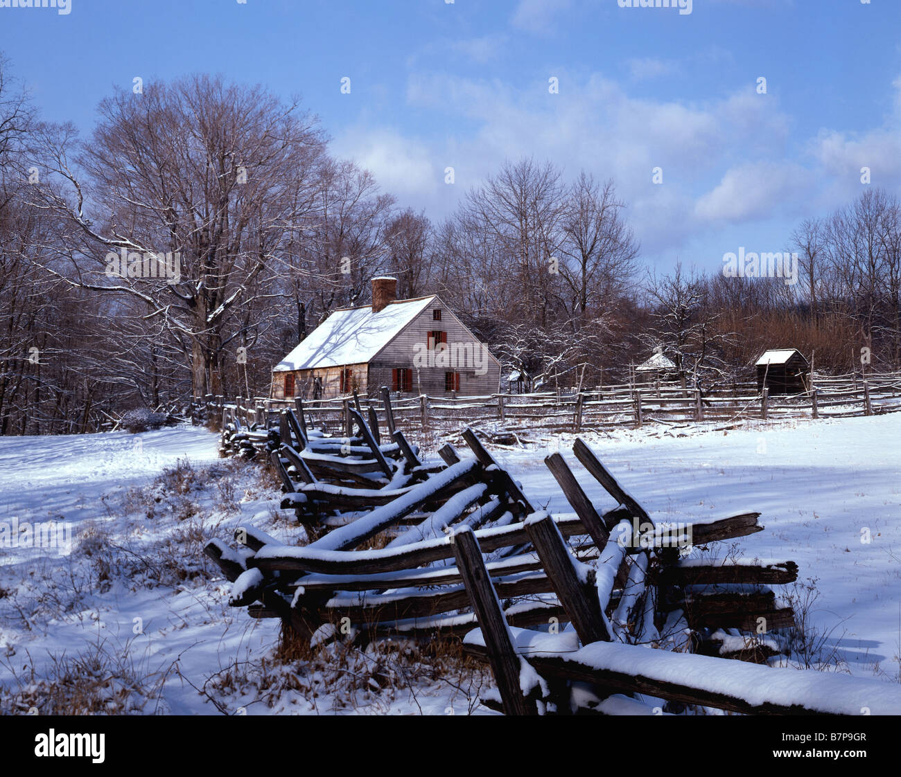 Old Farmhouse with Wood Fence Stock Photo - Alamy