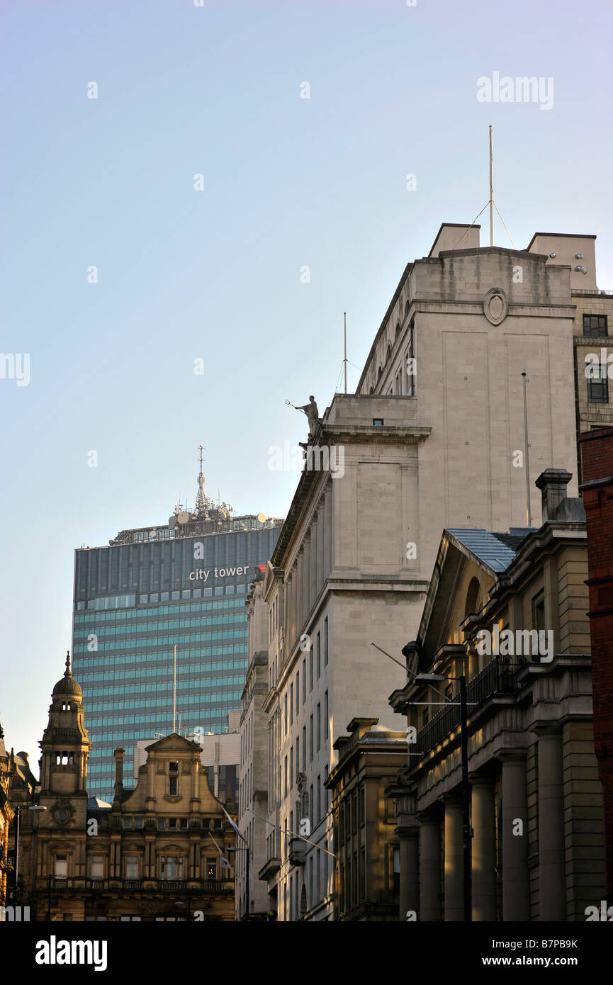 buildings king street manchester city tower architecture old and new modern uk england Stock Photo