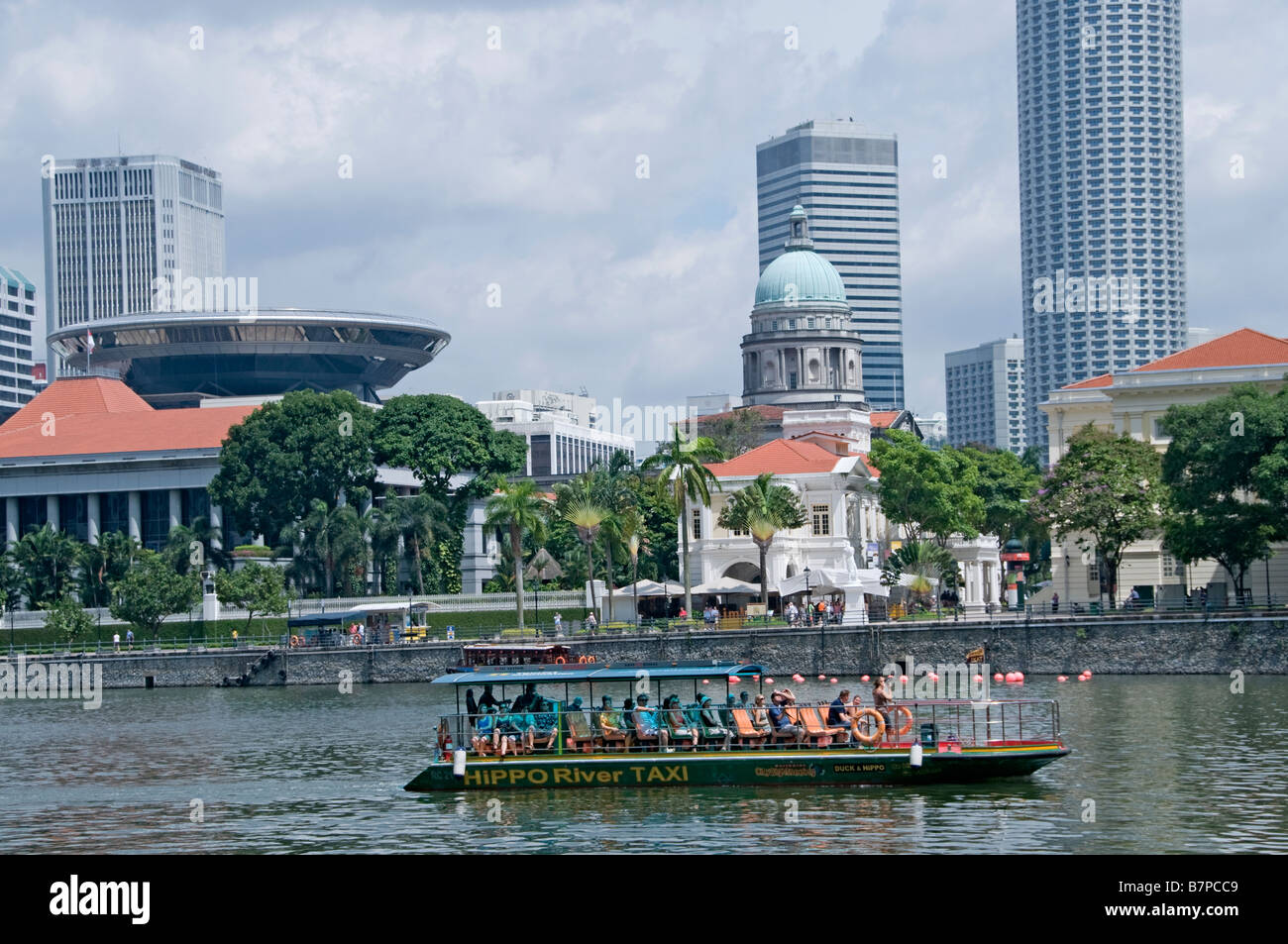 Singapore river Colonial District Raffles Landing site north boat quay Stock Photo
