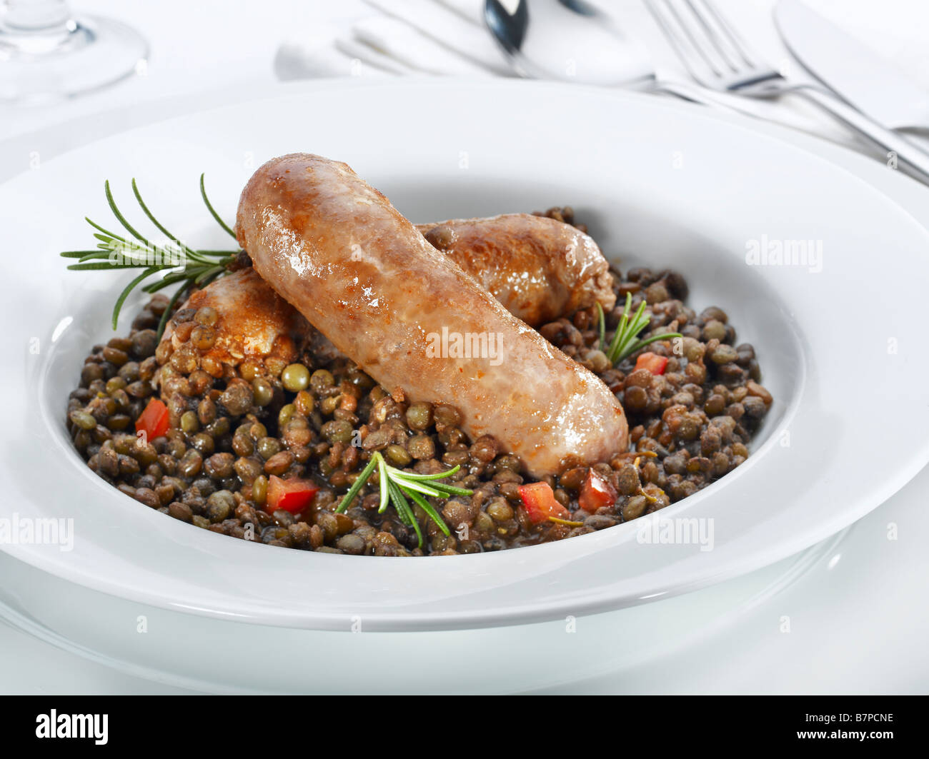 Italian Sausages and Lentils Stock Photo Alamy