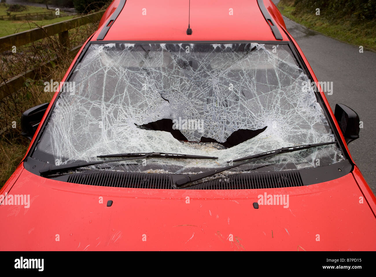 smashed windscreen Stock Photo