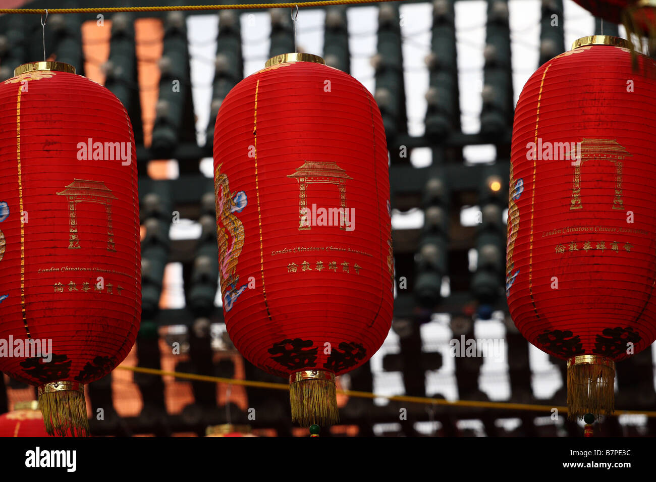 Chinese Lanterns at the Chinese New Year Celebrations, Chinatown, London Stock Photo