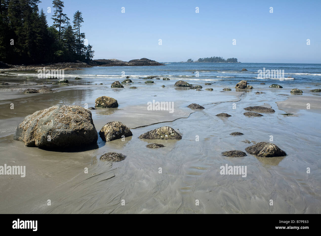 BRITISH COLUMBIA - Florencia Bay at the the end of the Willowbrace Trail in Pacific Rim National Park Reserve Vancouver Island. Stock Photo