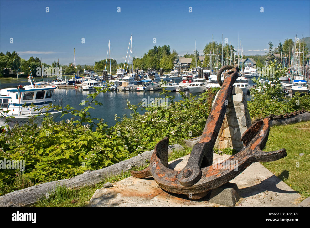 BRITISH COLUMBIA -  Boat harbor in the town of Ucluelet on the rugged west coast of Vancouver Island. Stock Photo