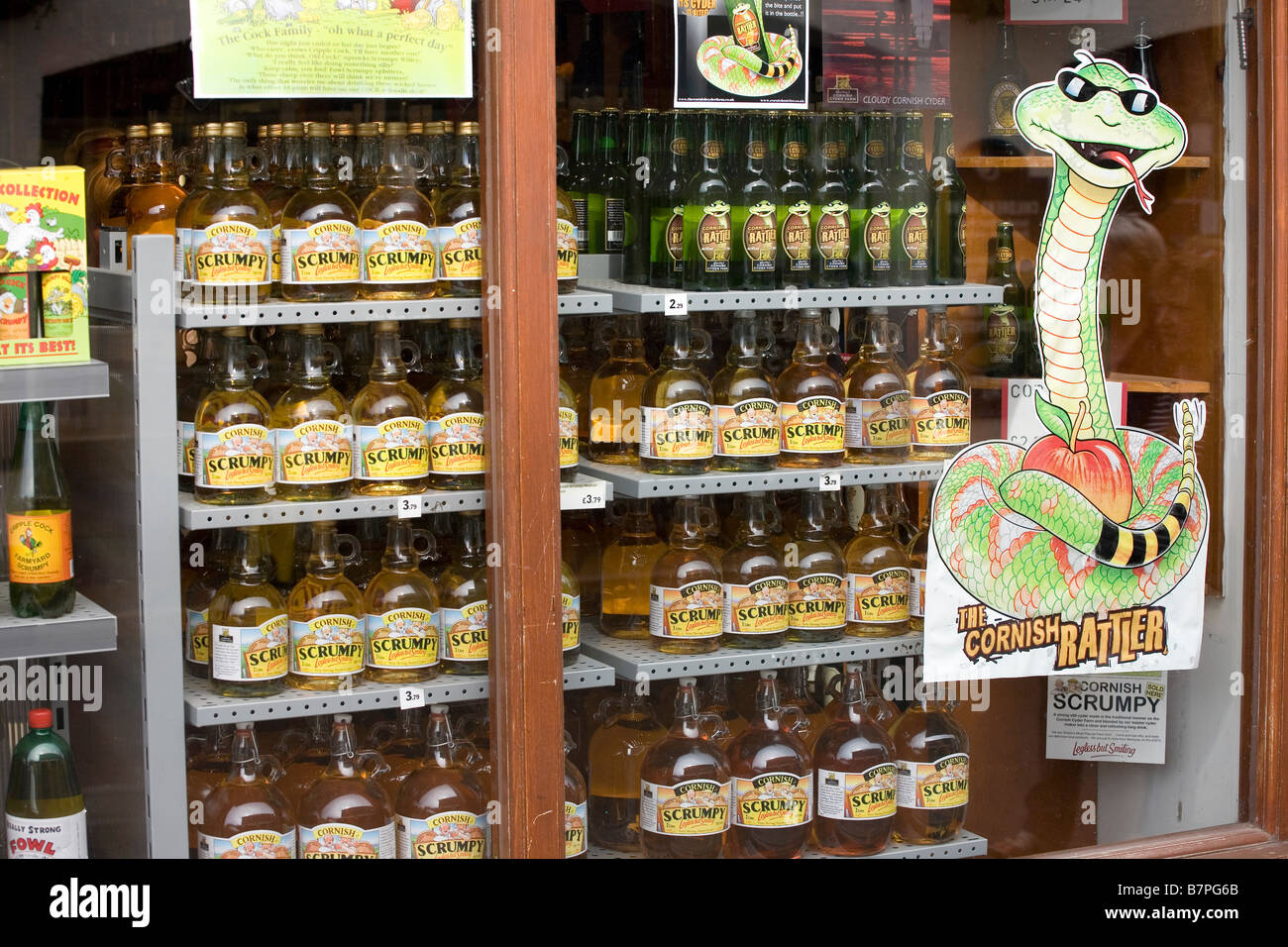 Cider Cornwall Display Looe Scrumpy Shop window Uk Stock Photo Alamy