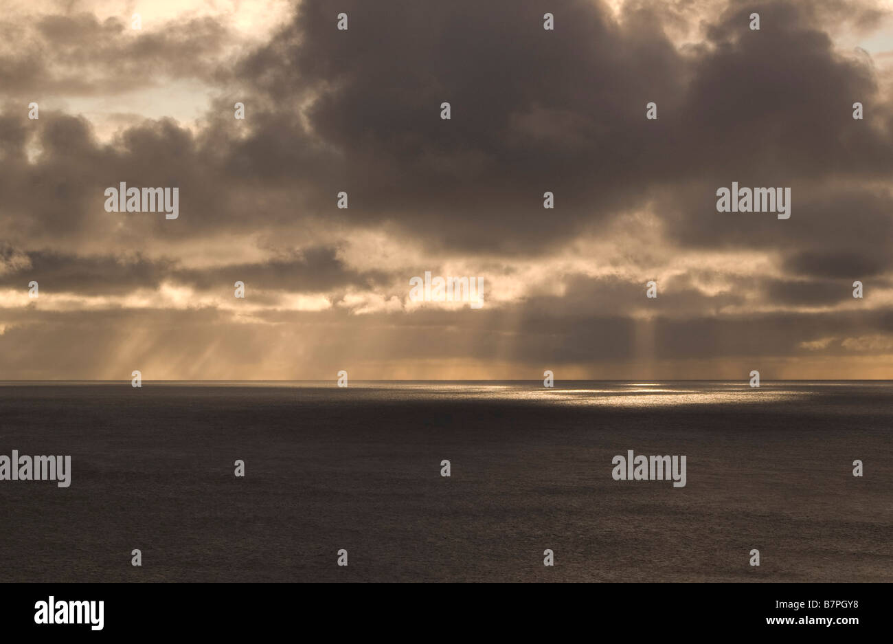 Sun rays on the sea at Neist Point, the most westerley point on Isle of Skye. Stock Photo