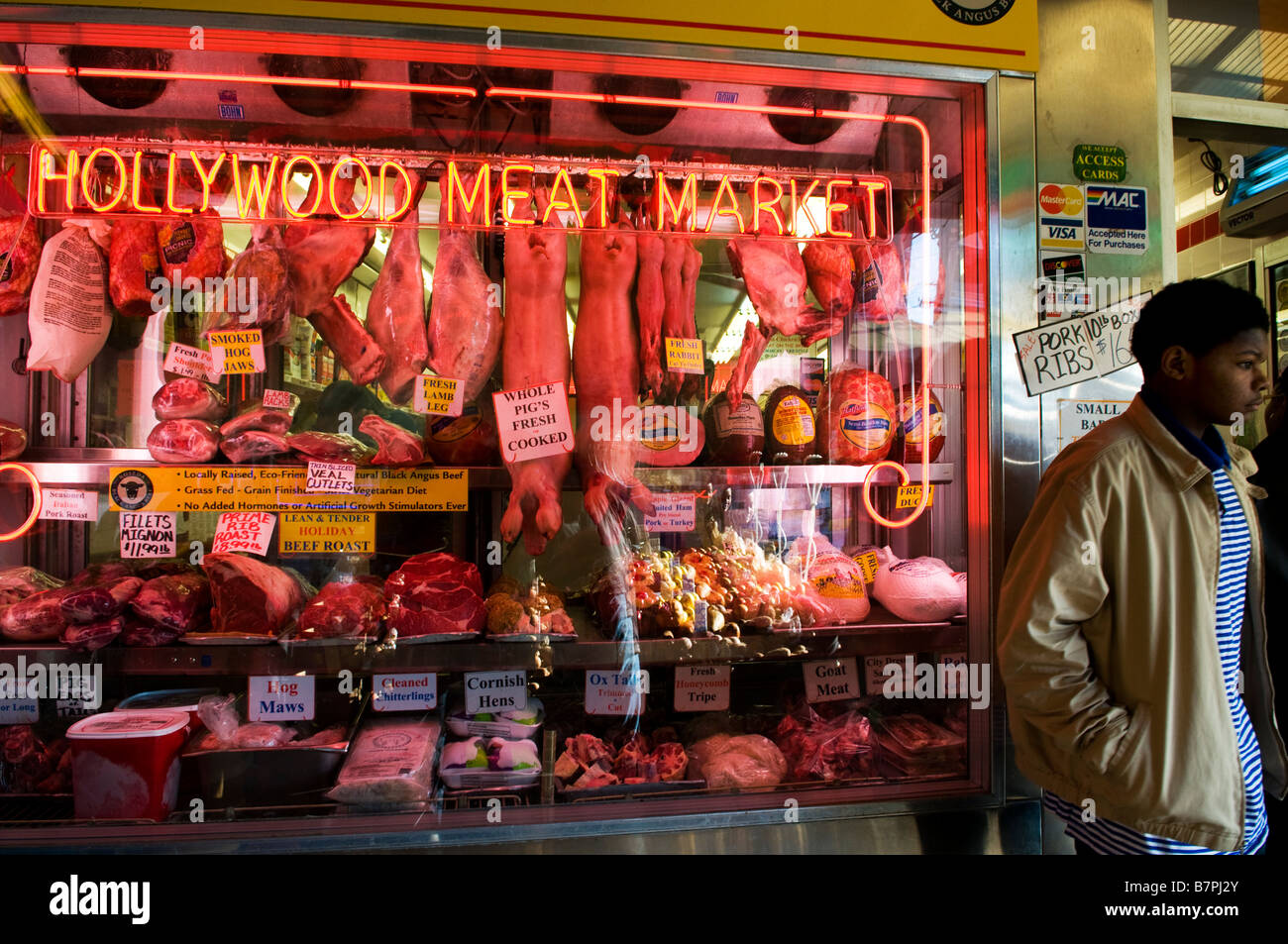 Meat shop in the colorful Italian market near South street in