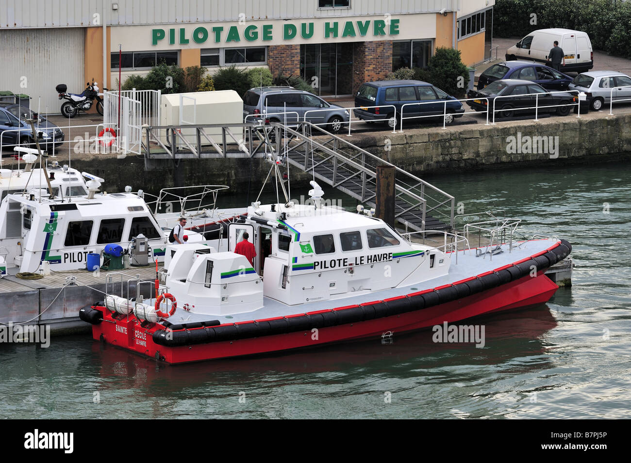 The pilot boat of Le Havre port at its moorings. Stock Photo