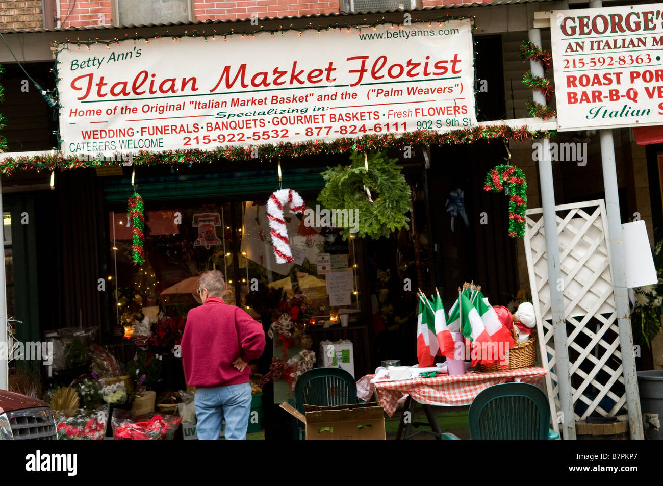 Flower shop in Philadelphia's famous Italian market. Stock Photo