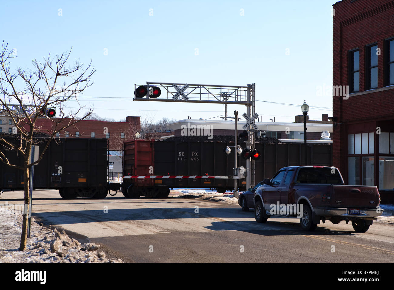 A railroad crossing Stock Photo
