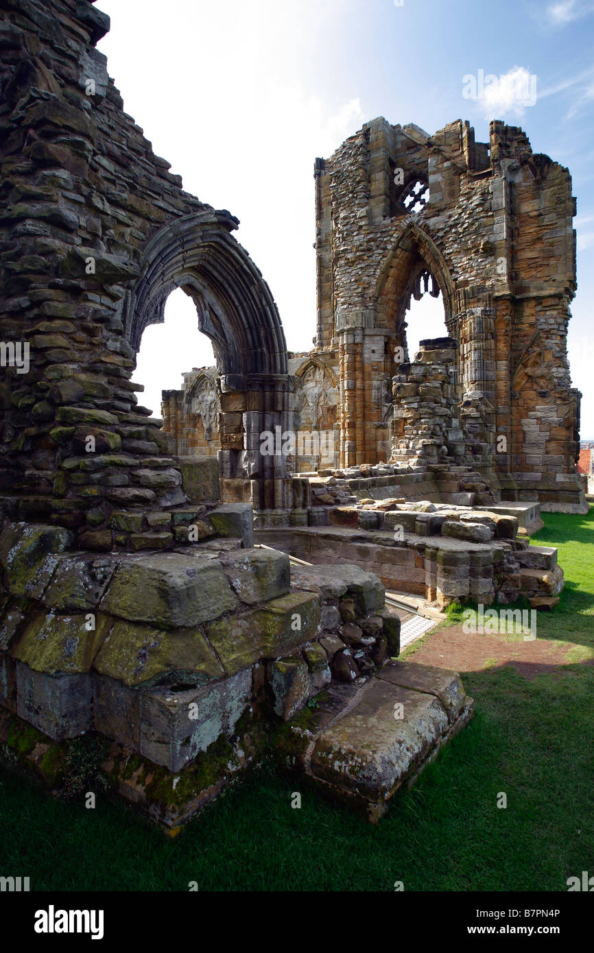 A section of the Ruined Abbey at Whitby in Yorkshire, North England. UK Stock Photo