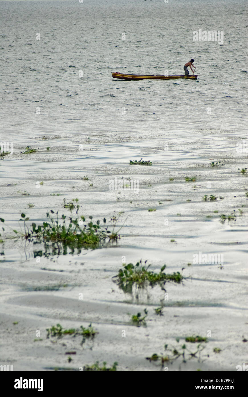 Fisherman on Lake Tondano, Sulawesi Stock Photo