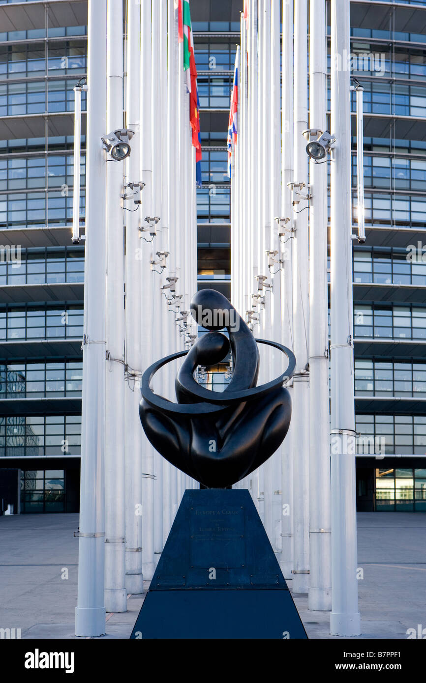 Statue in front of the European Parliament Stock Photo Alamy