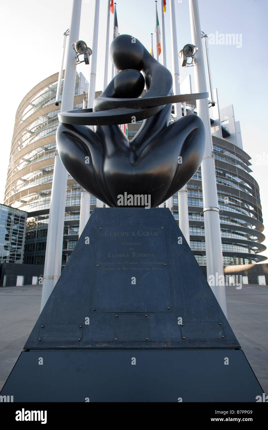 Statue in front of the European Parliament Stock Photo Alamy