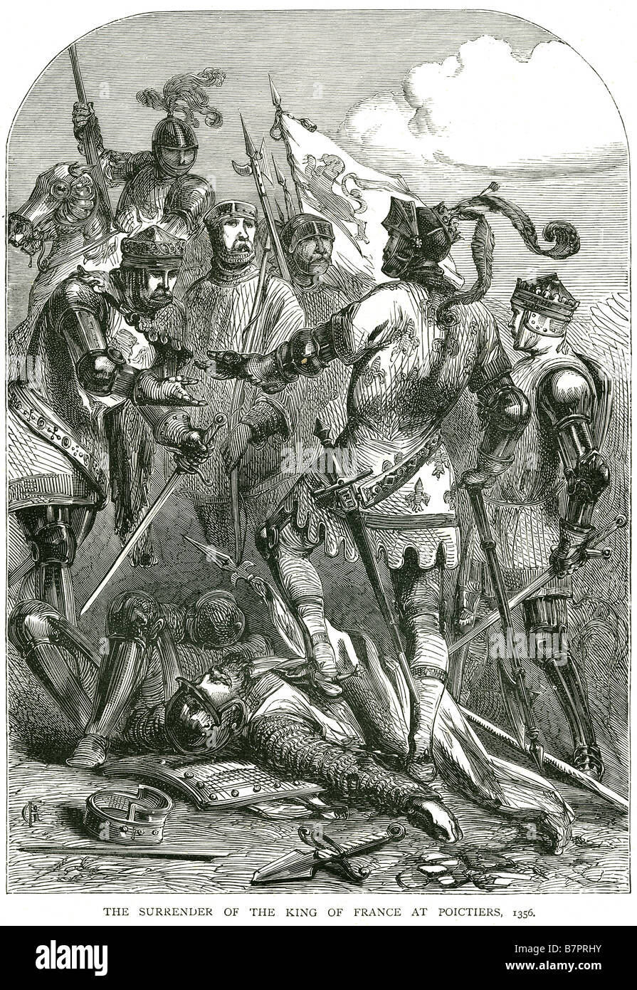 surrender King France Poictiers 1356 Solider fighting battle war attack death siege fight charge The Battle of Poitiers was foug Stock Photo