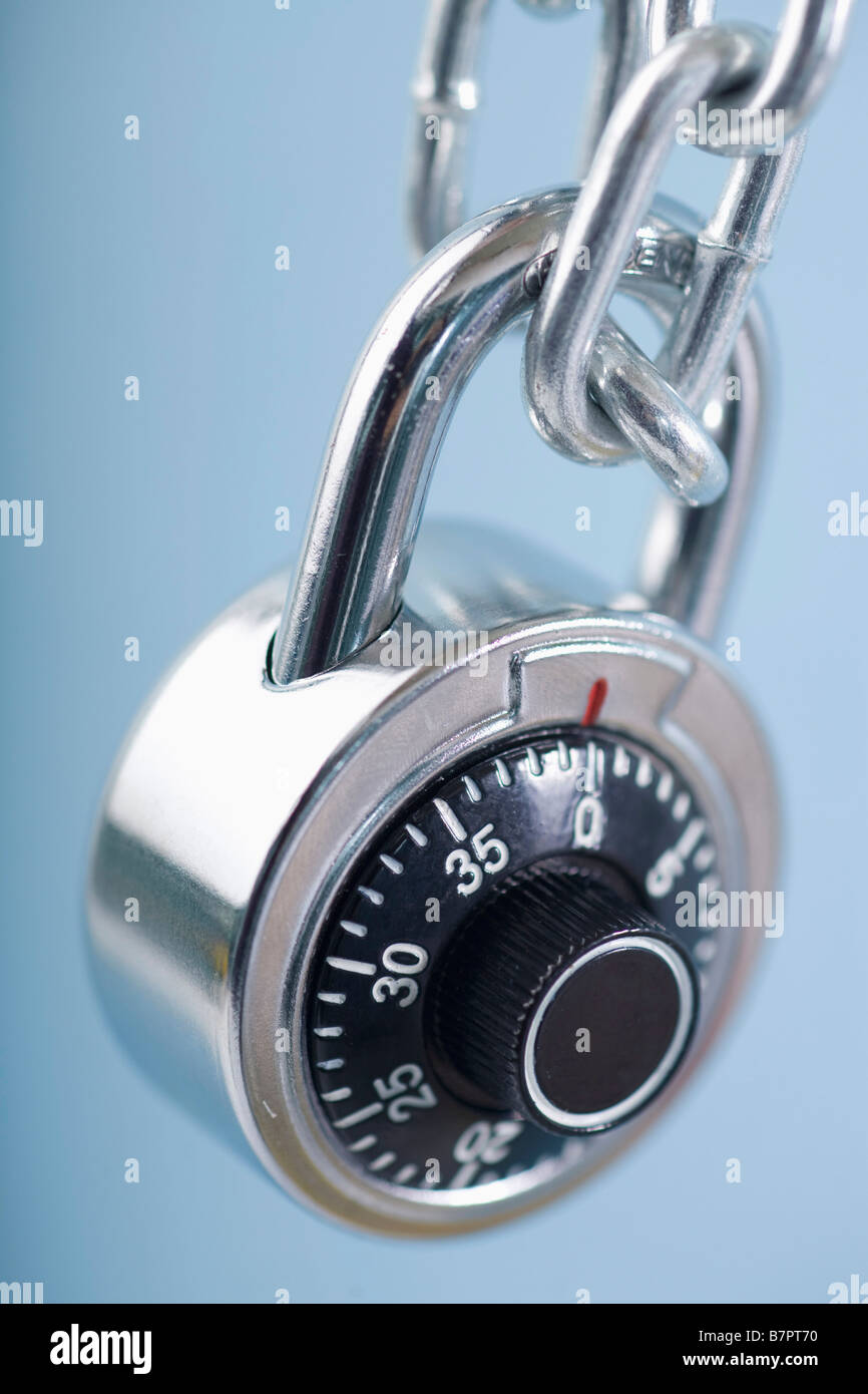 Combination padlock and chain, closeup Stock Photo Alamy
