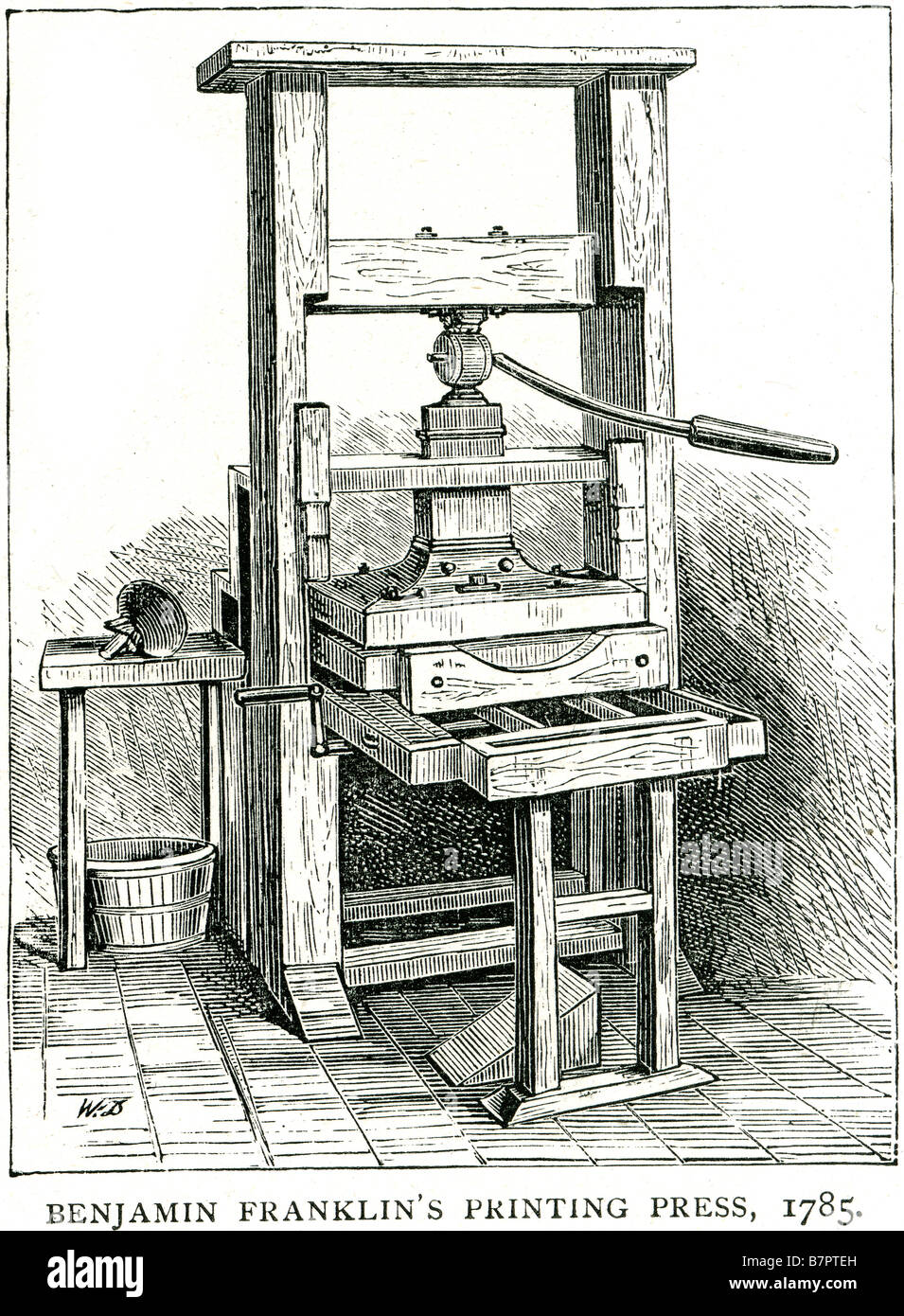 Benjamn Franklin Printing Press 1785 wooden Benjamin Franklin (January 17, 1706 [O.S. January 6, 1705]  – April 17, 1790) was on Stock Photo