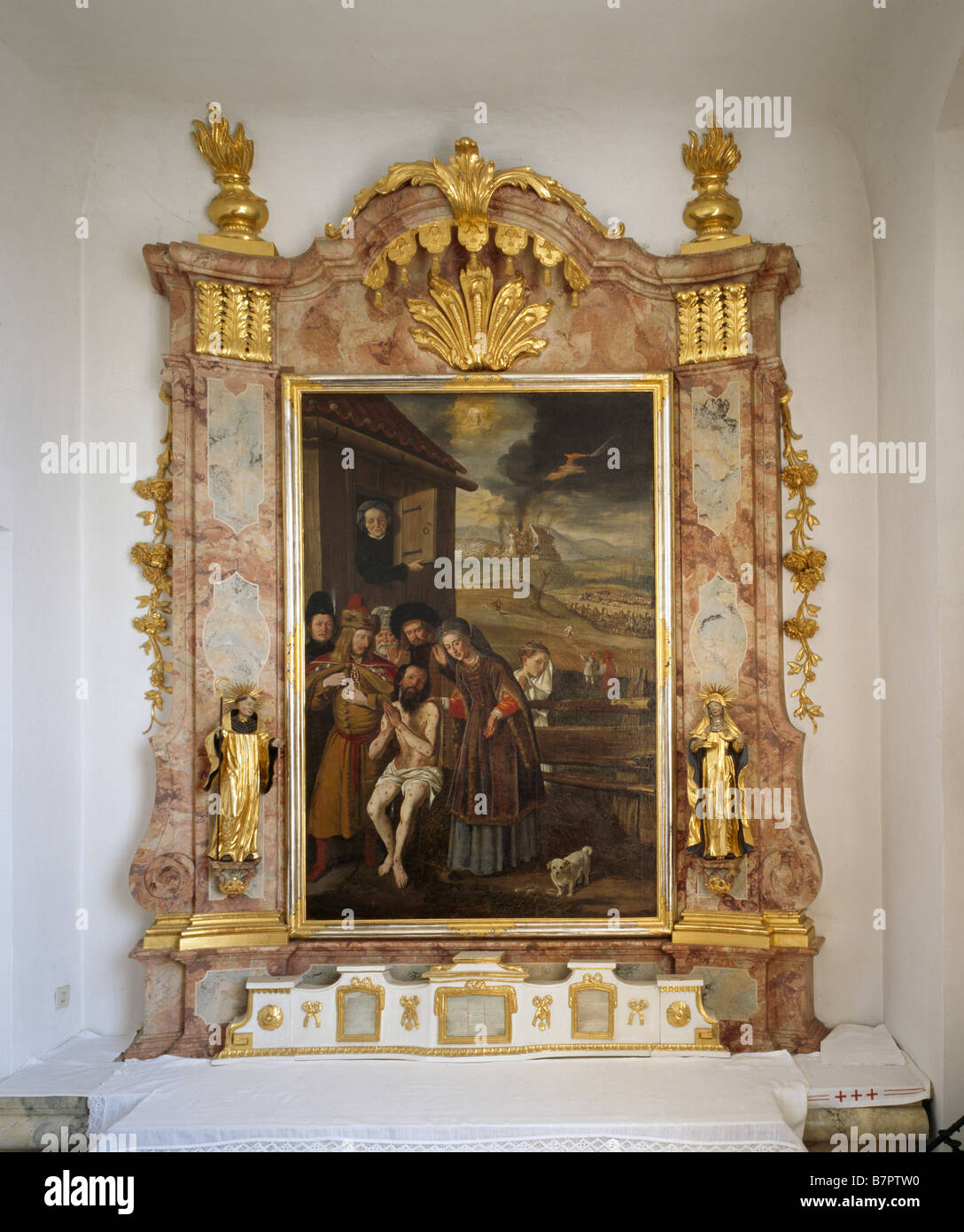 Bergkirchen, kath. Pfarrkirche St. Johannes Baptist, Job-Altar, Gemälde von Johann Wilhelm Holzmair um 1650 Stock Photo