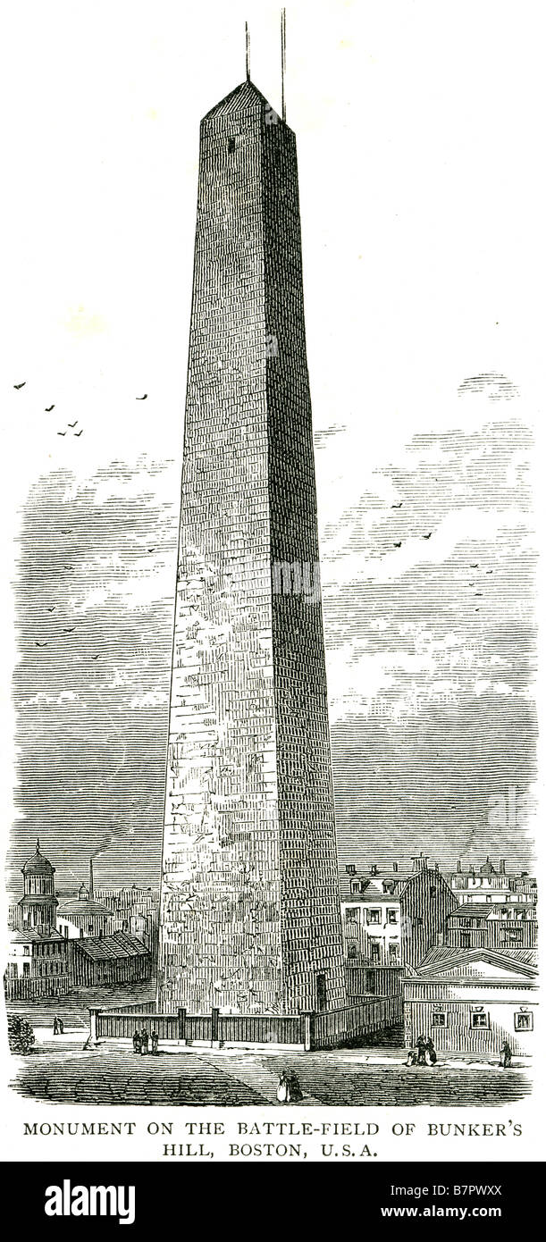 monument on the battle field of bunker's hill boston U.S.A. The Bunker Hill Monument was built to commemorate the Battle of Bunk Stock Photo