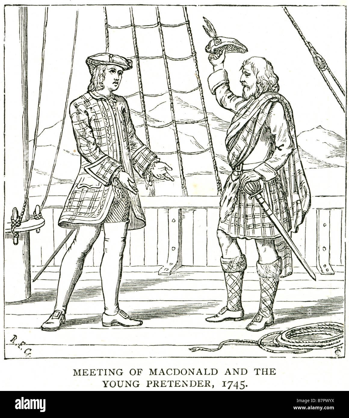 meeting of macdonald and the young pretender 1745 Charles Edward Stuart (31 December 1720  – 31 January 1788) was the exiled Jac Stock Photo