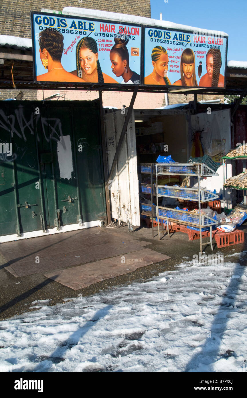 Uk Afro Caribbean Beauty Shop Under Snow In Ridley Rd Market