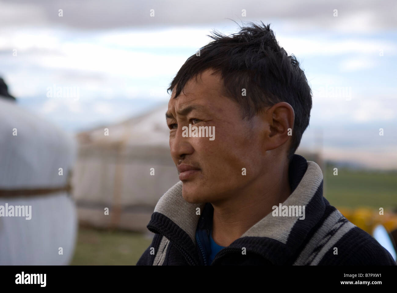 Myagmarjav a Mongolian nomad outside his ger in the Gobi Desert ...