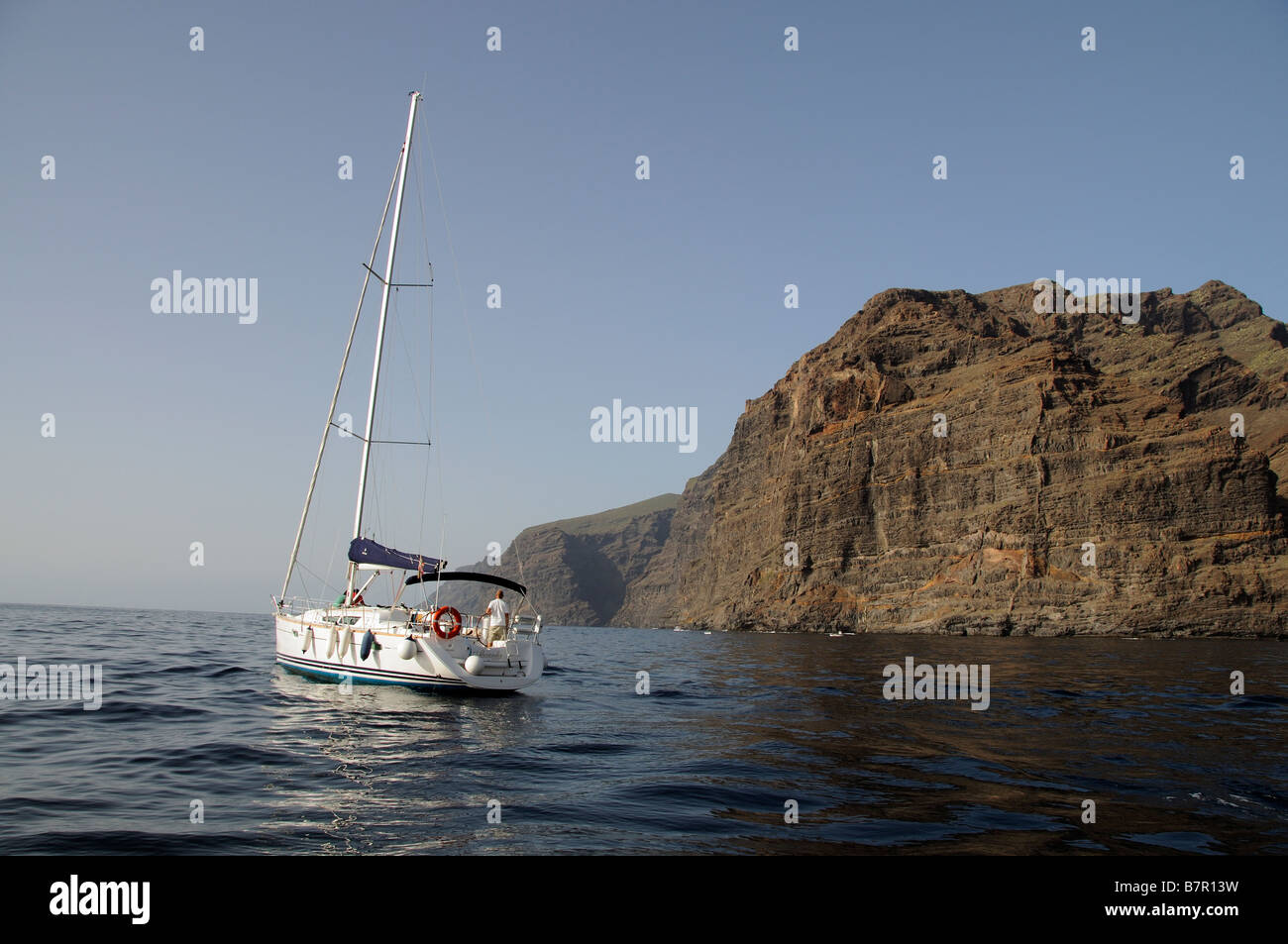 Sailing boat excursion along the Los Gigantes Cliffs coast of southern Tenerife Canary Islands Stock Photo