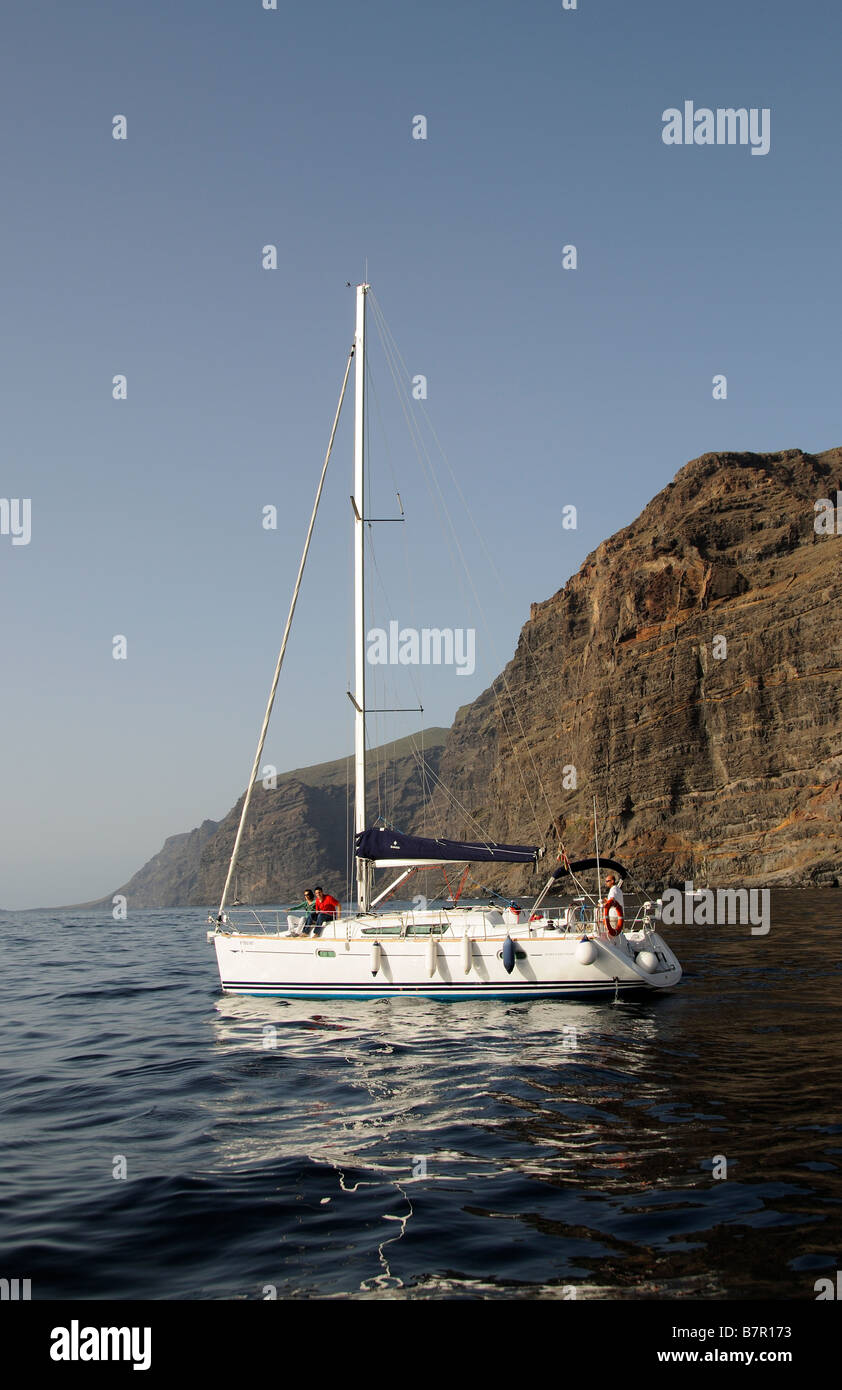 Sailing boat excursion along the Los Gigantes Cliffs coast of southern Tenerife Canary Islands Stock Photo