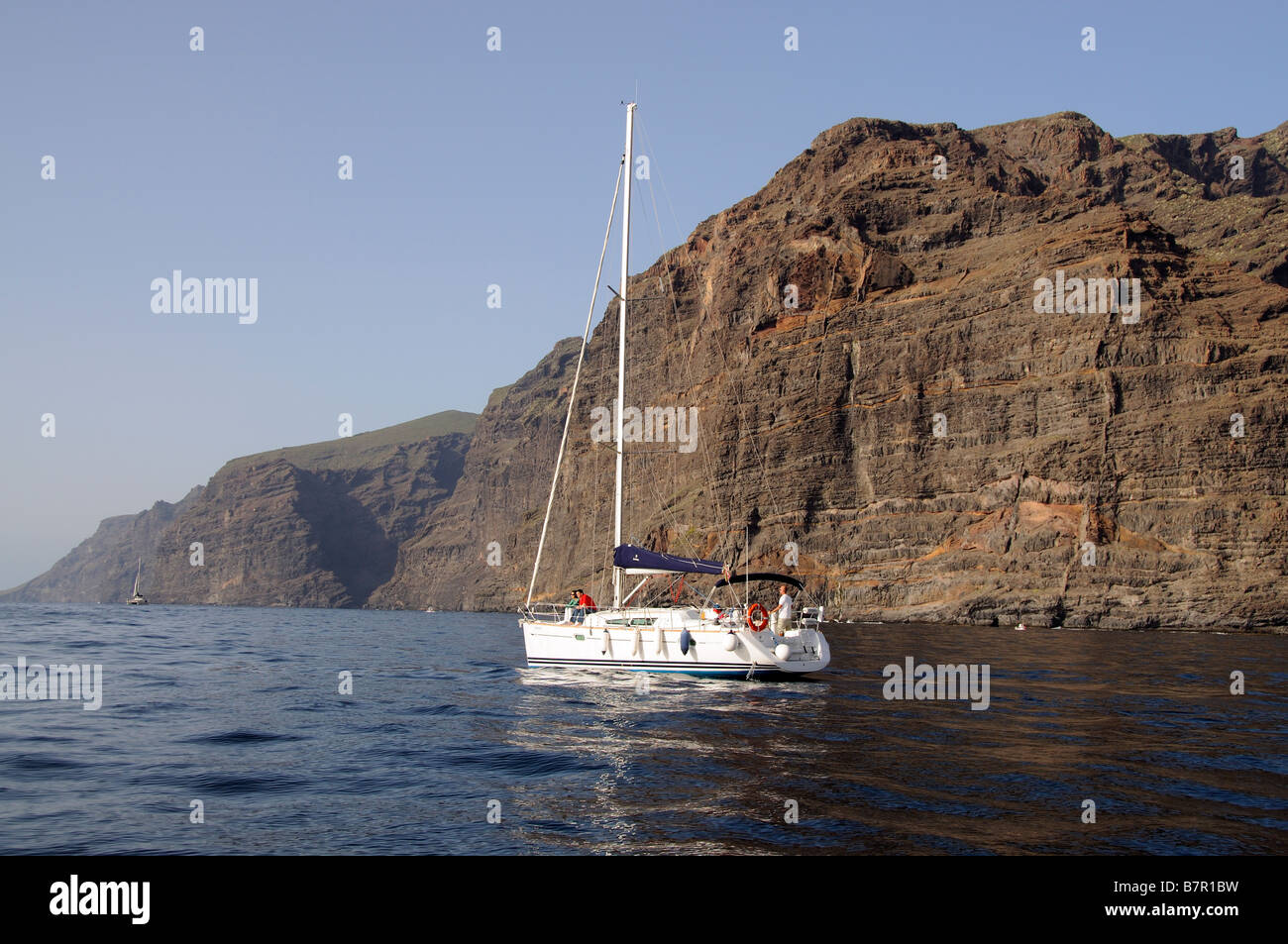 Sailing boat excursion along the Los Gigantes Cliffs coast of southern Tenerife Canary Islands Stock Photo