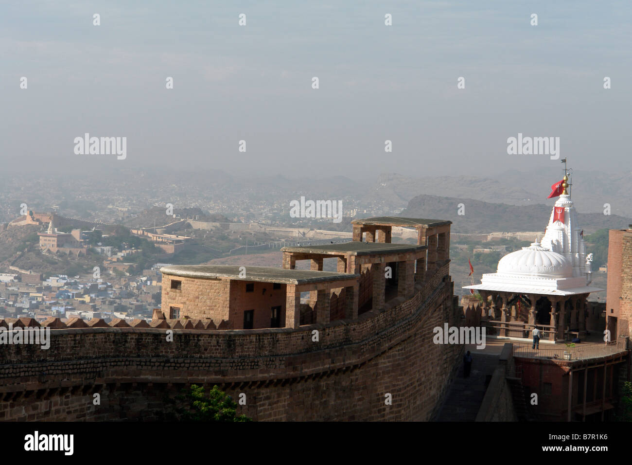 meherangarh fort walls and the chamunda devi temple jodhpur Stock Photo