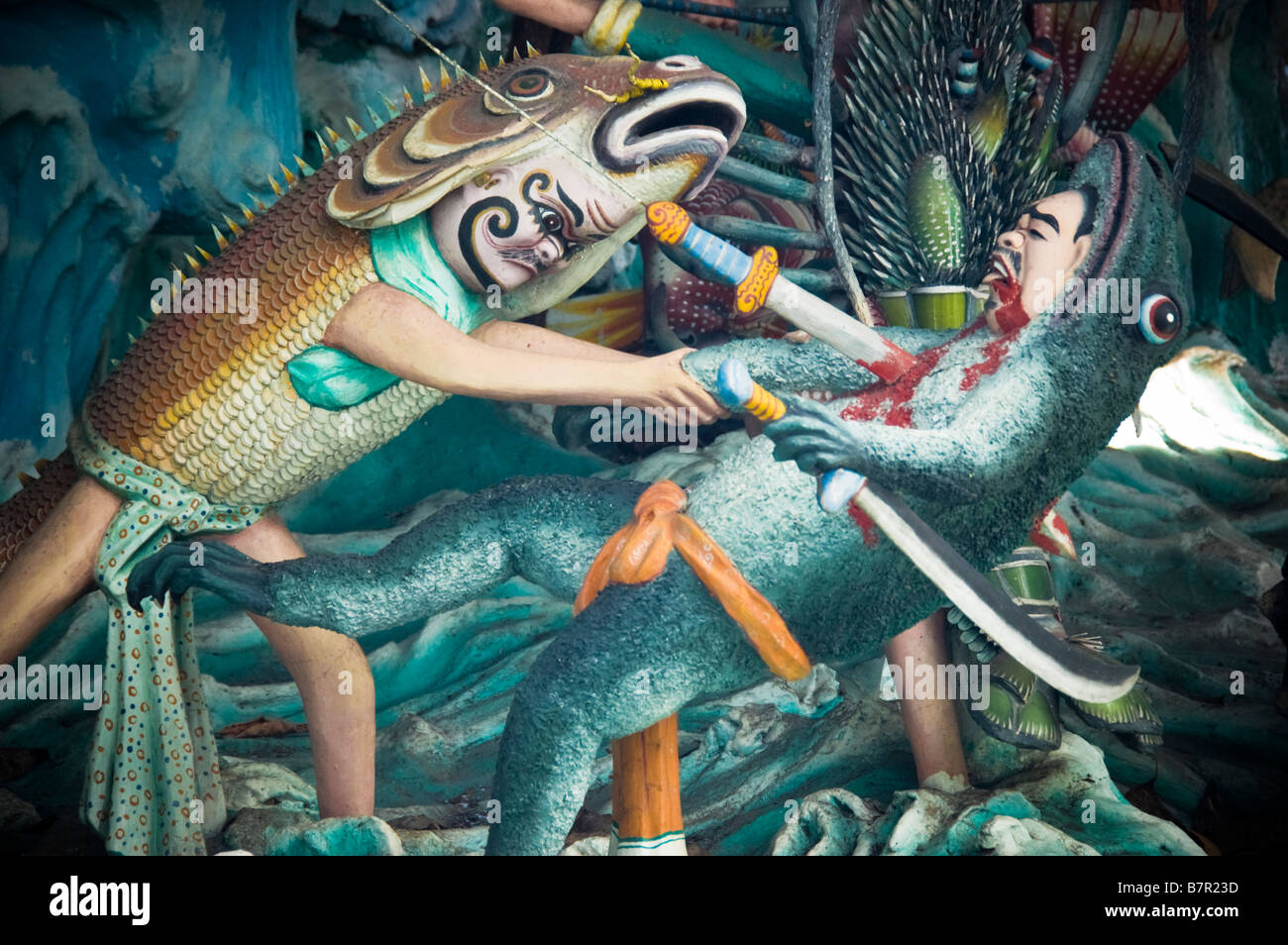 Diorama of war between fish and frogs in Haw Par Villa, Singapore Stock