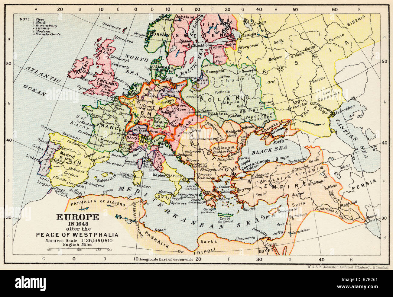 Map of Europe in 1648 after the Peace of Westphalia Stock Photo