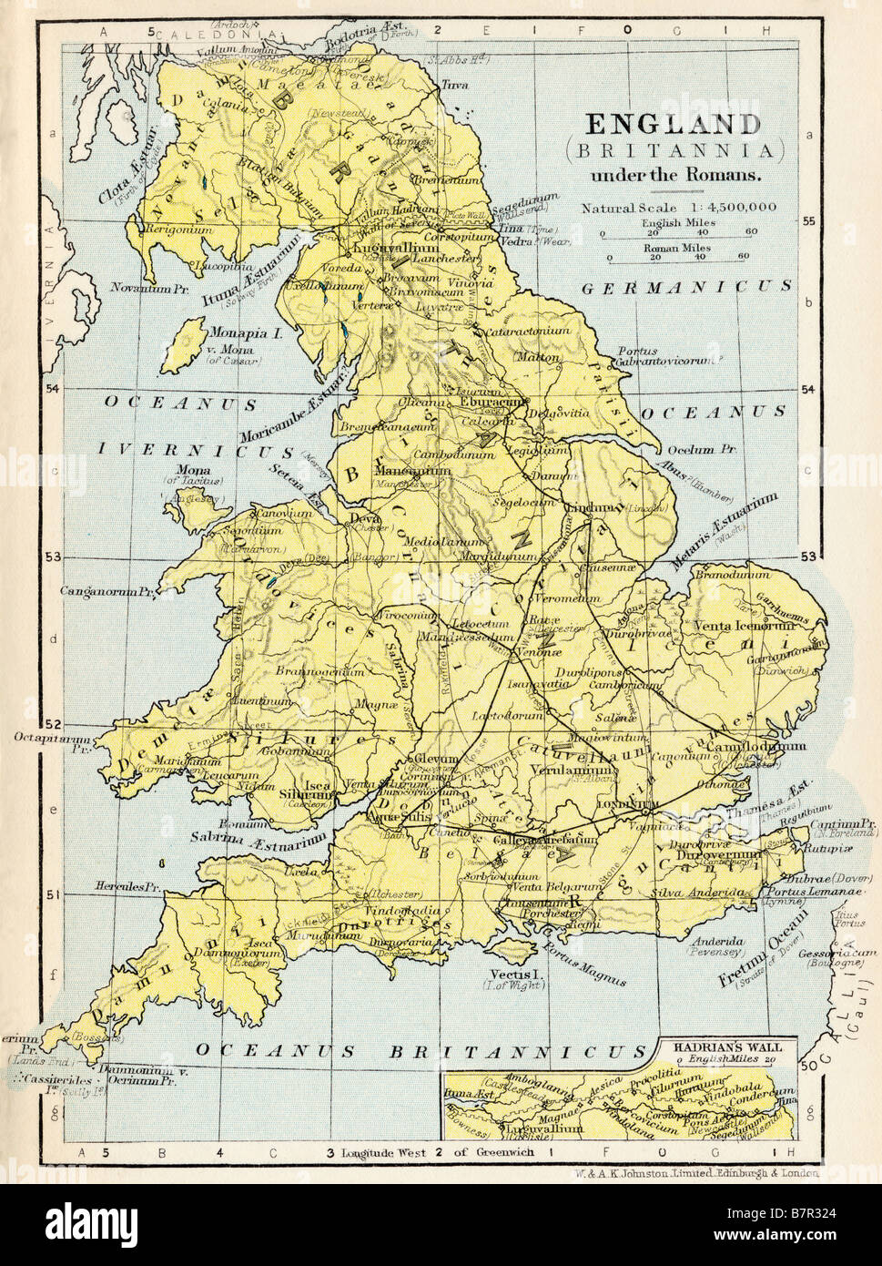 Map of England. Britannia under the Romans Stock Photo