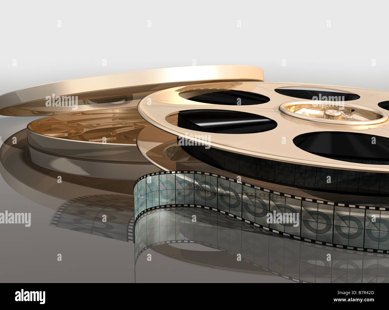 Illustration of a cinema film reel next to its canister Stock Photo