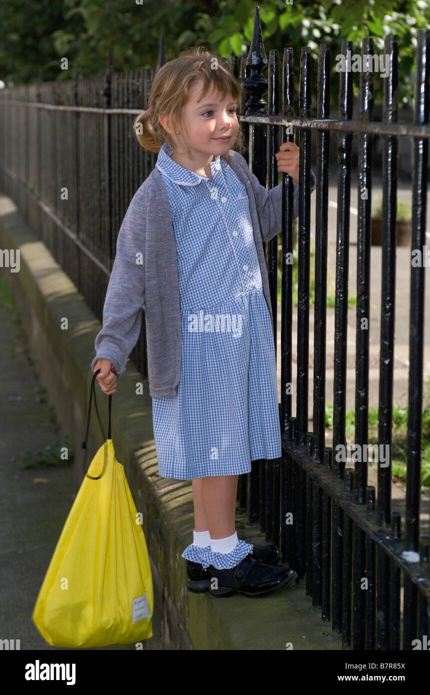 A Girl On Her First Day Of Primary School Stock Photo Alamy a-girl-on-her-first-day-of-primary-school-stock-photo-alamy