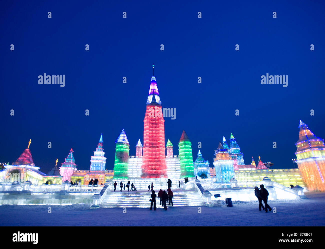 Spectacular illuminated ice sculptures at the Harbin Ice and Snow Festival in Heilongjiang Province China Stock Photo