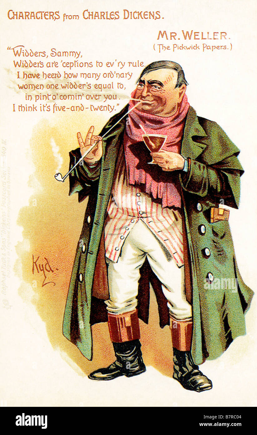 Pickwick Papers Sam Weller postcard illustration by Kyd of the character from the Charles Dickens novel Stock Photo