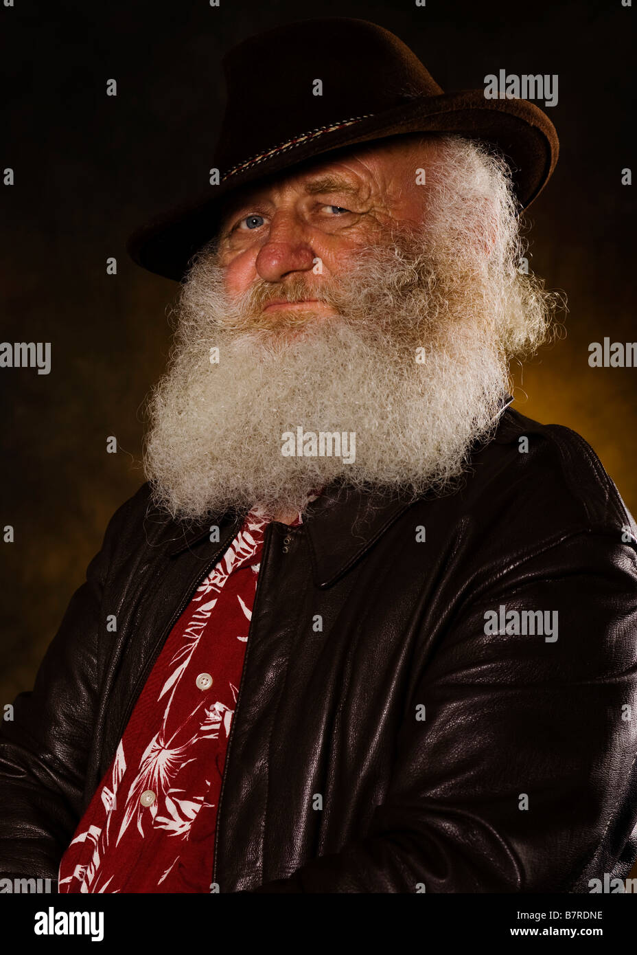 Old man with gray beard in studio Stock Photo