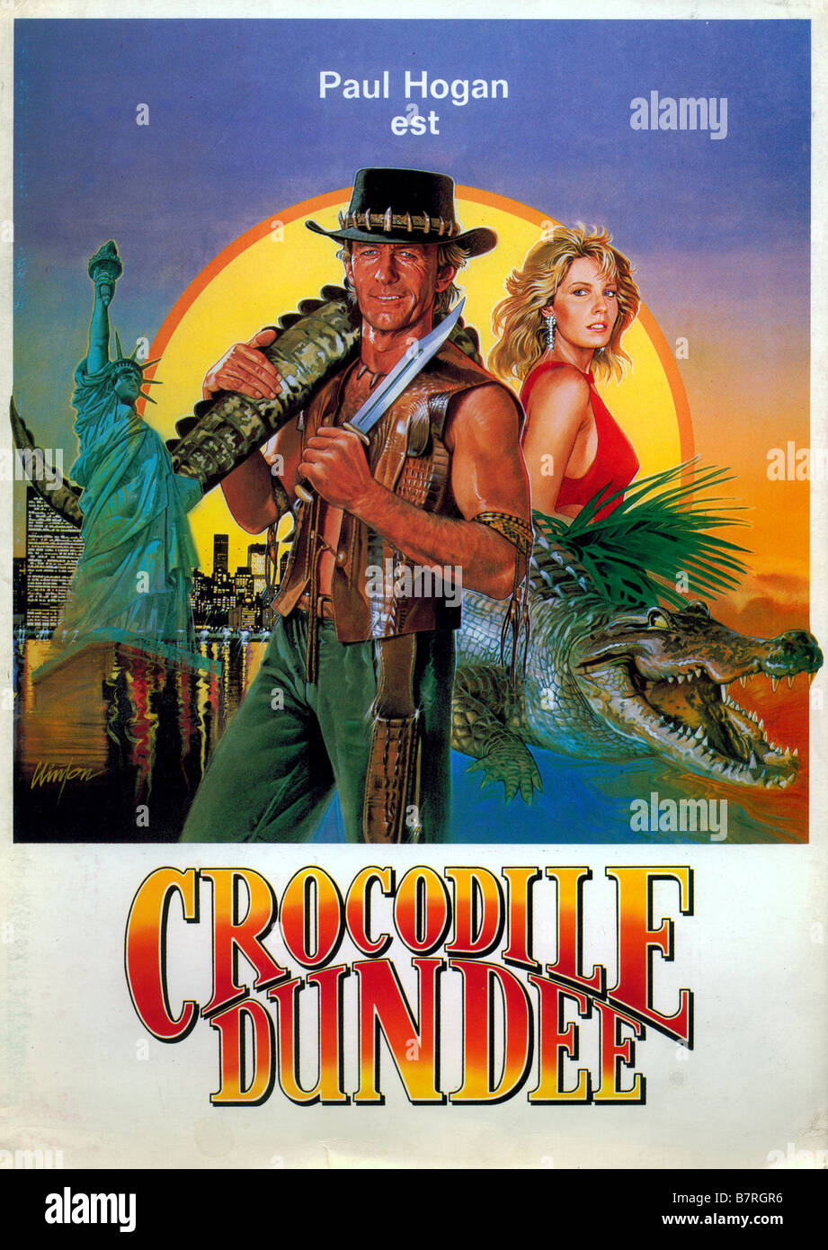 Crocodile Dundee  Year: 1986 - Australia Director: Peter Faiman Paul hogan, Linda Kozlowski  Movie poster (Fr) Stock Photo