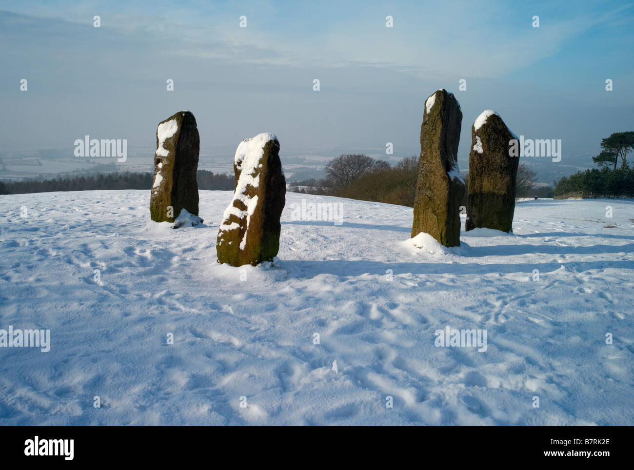 Standing stones on top of the Clent Hills in the West Midlands, UK Stock Photo