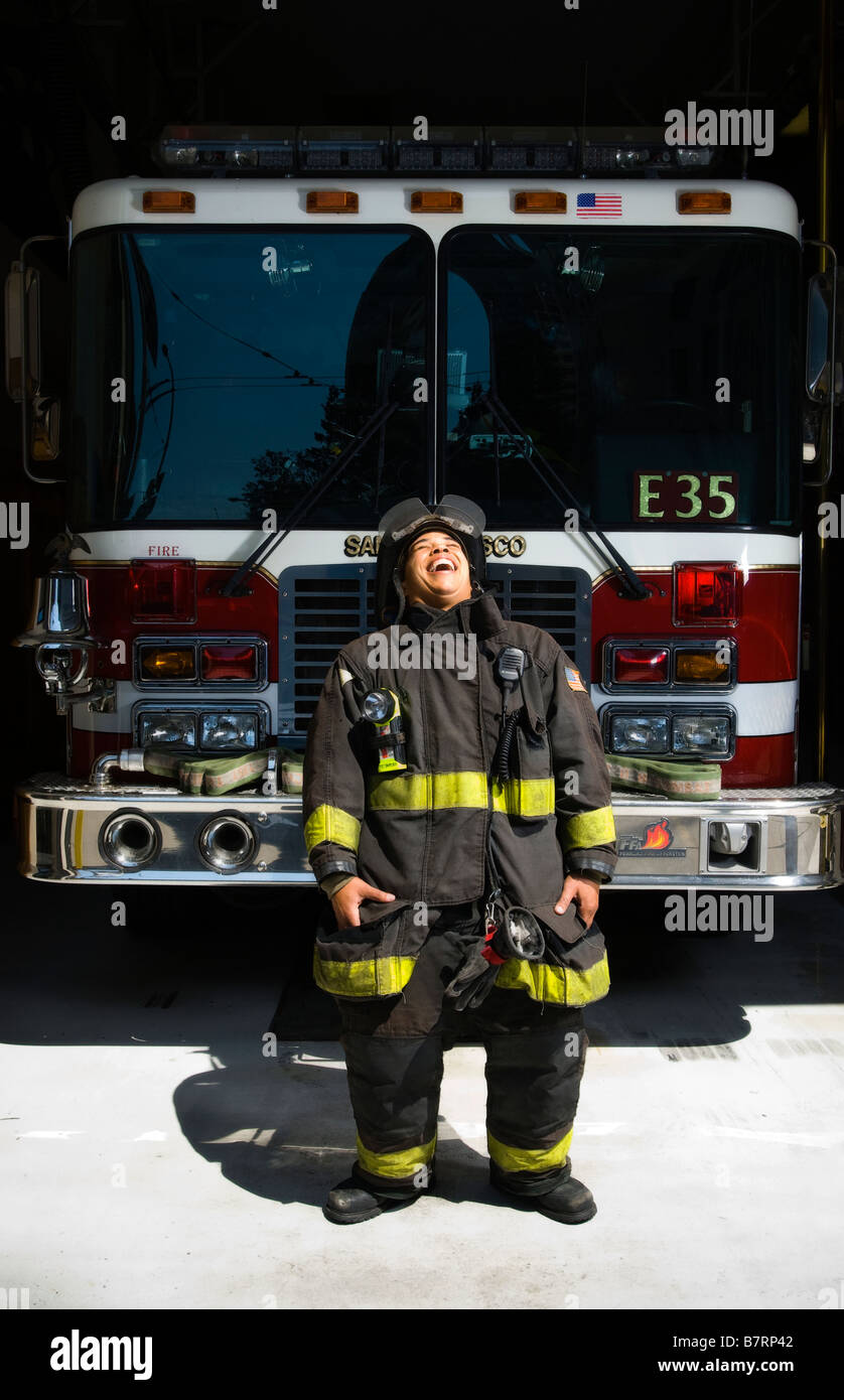 firefighter, portrait of fireman woman firefighter Stock Photo