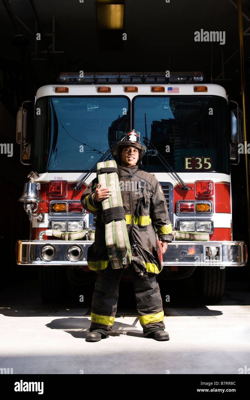 firefighter, portrait of fireman woman firefighter Stock Photo