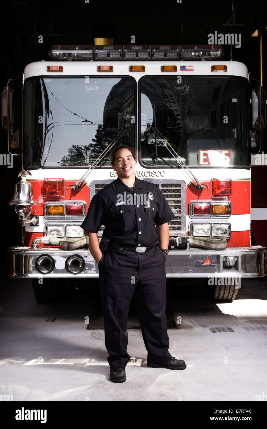 firefighter, portrait of fireman woman firefighter Stock Photo