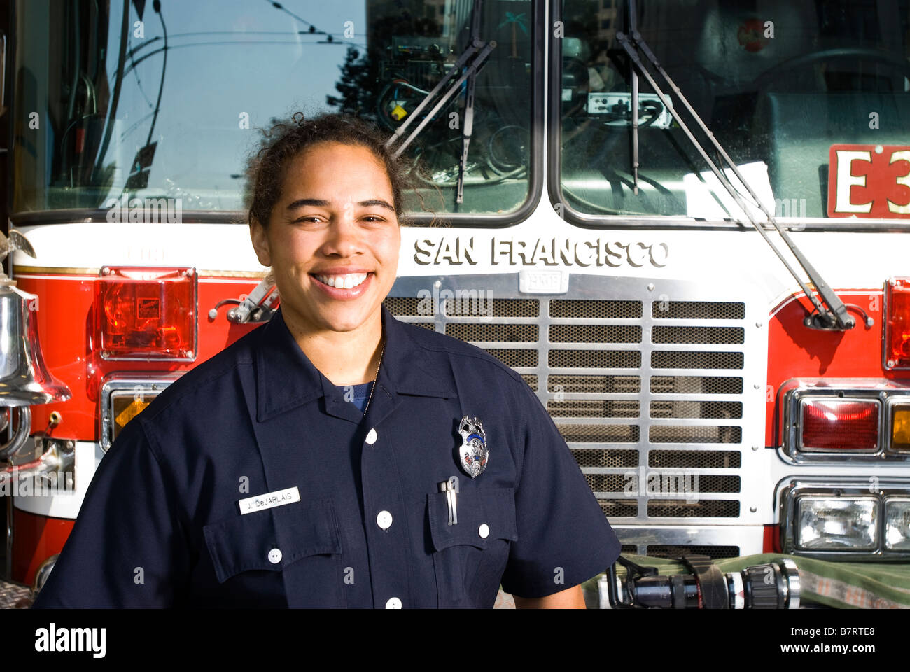 firefighter, portrait of fireman woman firefighter Stock Photo