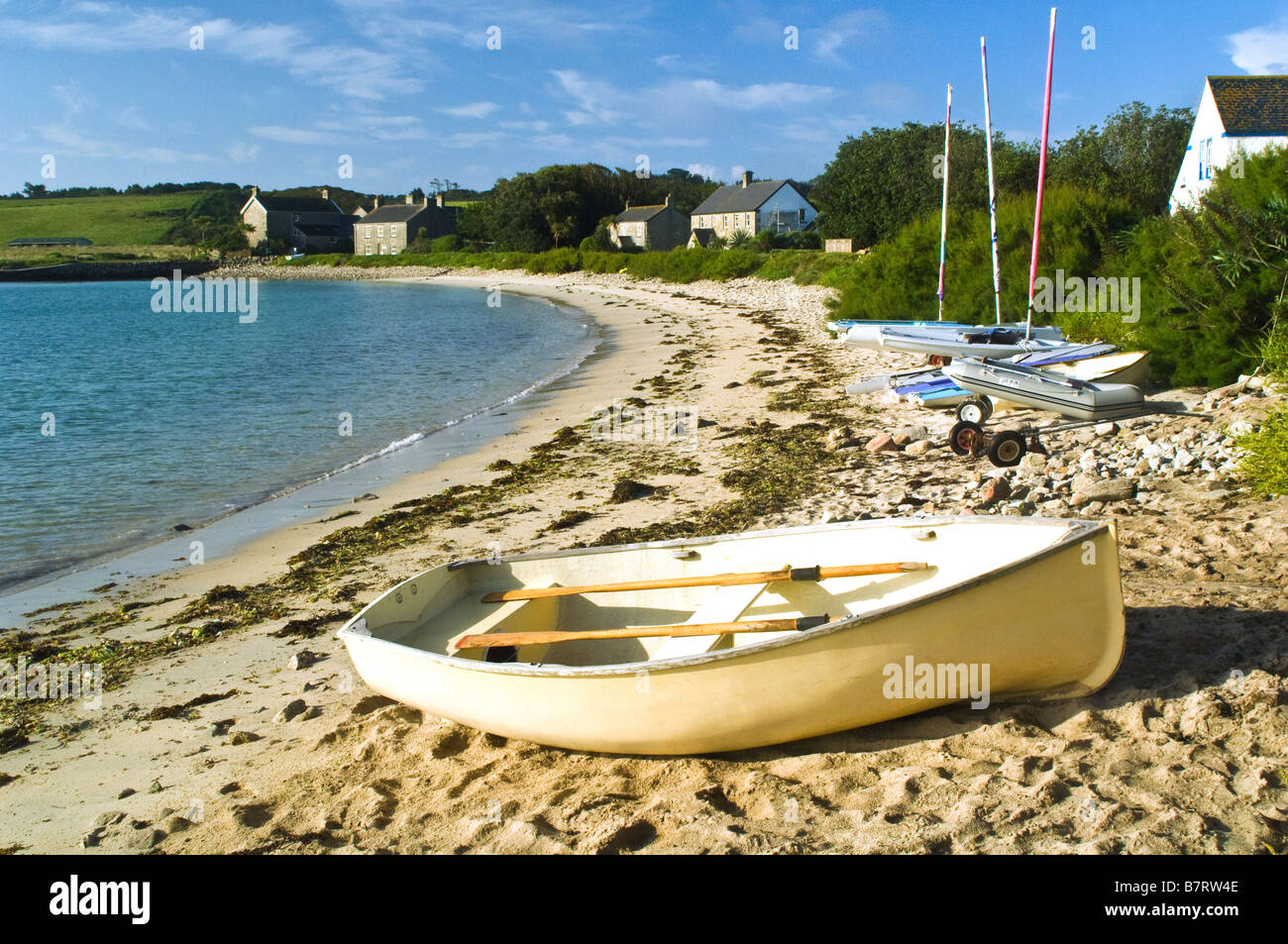 View along Old Grimsby beach on Tresco in the Isles of Scilly Stock
