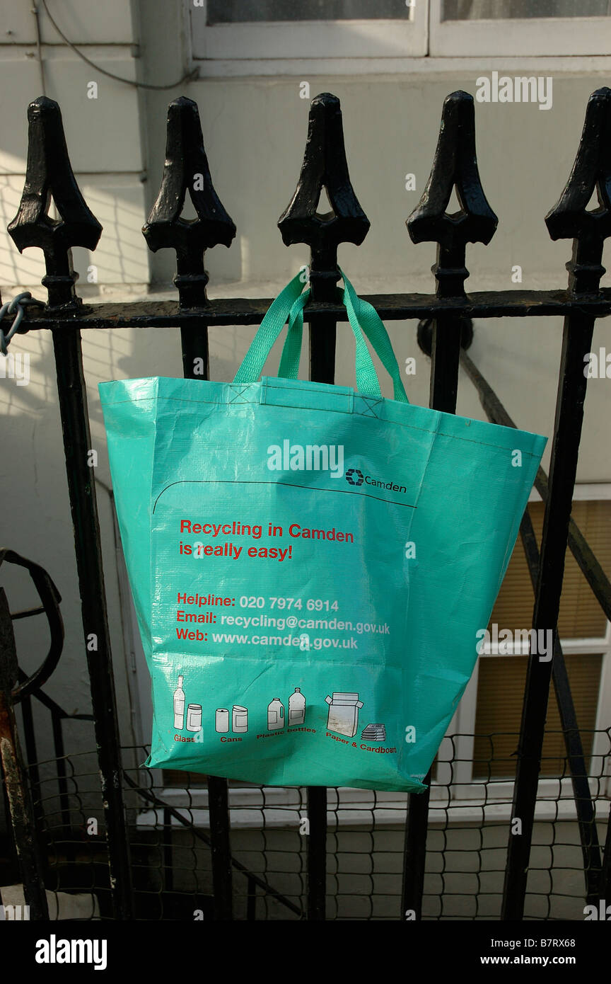 London Borough of Camden doorstep recycling bag used to recycle glass