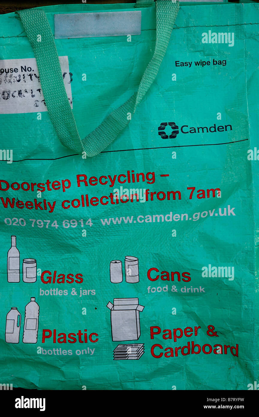 London Borough of Camden doorstep recycling bag used to recycle glass