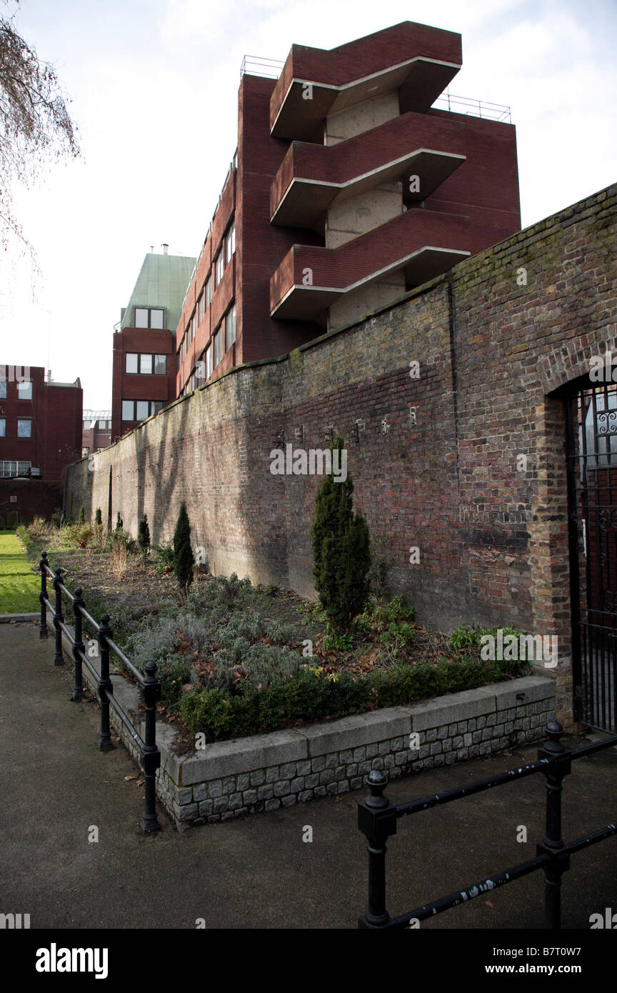 The only surviving remnants of the Marshalsea, a notorious prison in Southwalk, are a brick wall and two original gate arches. Stock Photo