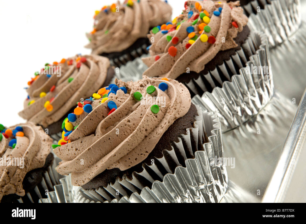 Fresh chocolate cupcakes from the bakery Stock Photo